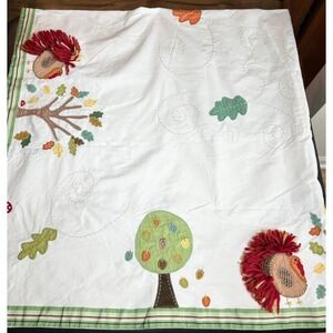 Pottery Barn Kids Turkey Thanksgiving Tablecloth 66x66 White Applique Fall VTG